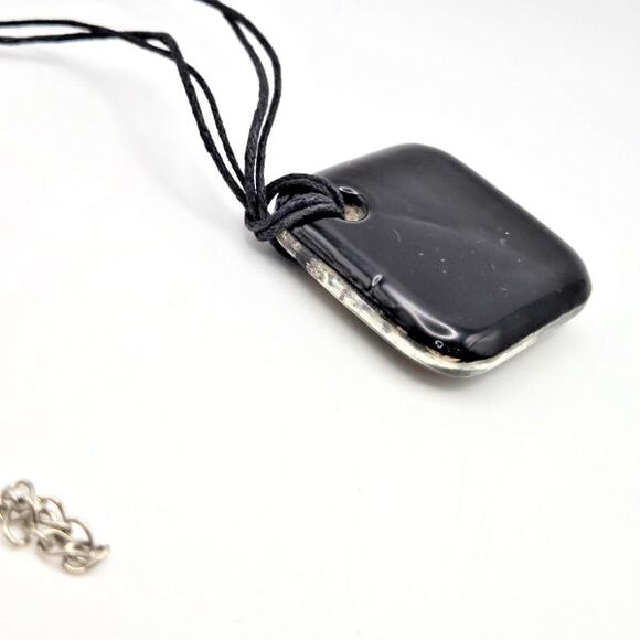 Dichroic Fused Glass 1.5" Square Pendant on 18" Hemp Cord Silvertone Closure - Picture 5 of 6